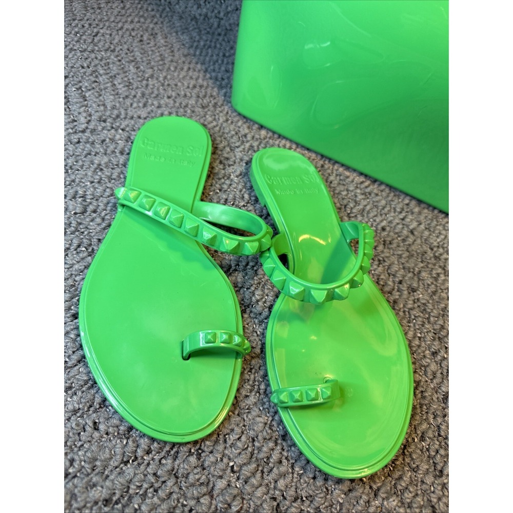 Carmen Sol Angelica Large Tote & Maria Flat Jelly Sandals 9 Italy‎ Green HTF EUC - Picture 2 of 14